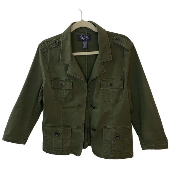 City Streets Olive Green Modern Lightweight Buttoned Utility Jacket Trendy Coat - Picture 5 of 10